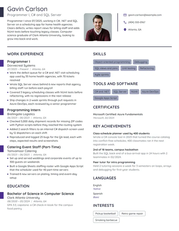 Entry-Level Programmer resume example