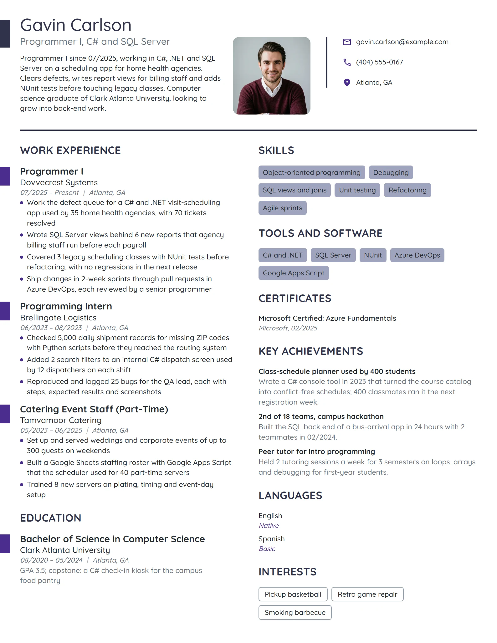 Entry-Level Programmer resume example