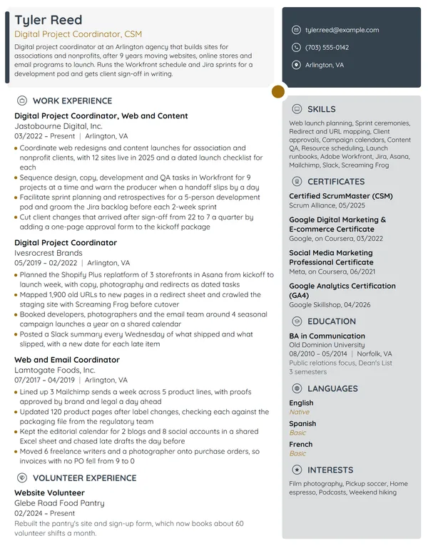 Digital Project Coordinator resume example