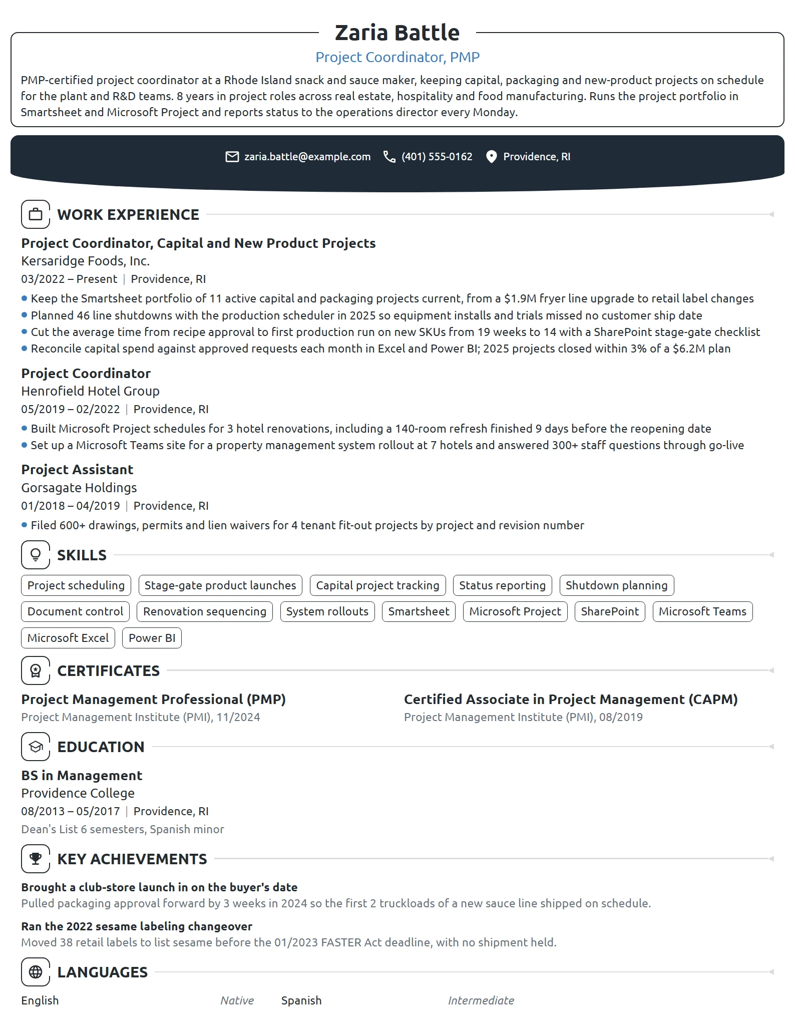 Project Coordinator resume example
