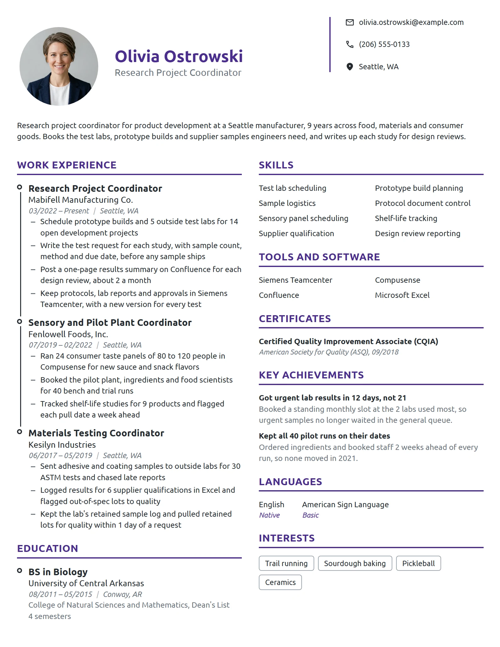 Research Project Coordinator resume example