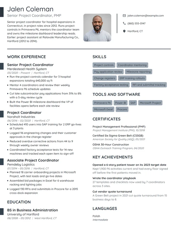 Senior Project Coordinator resume example
