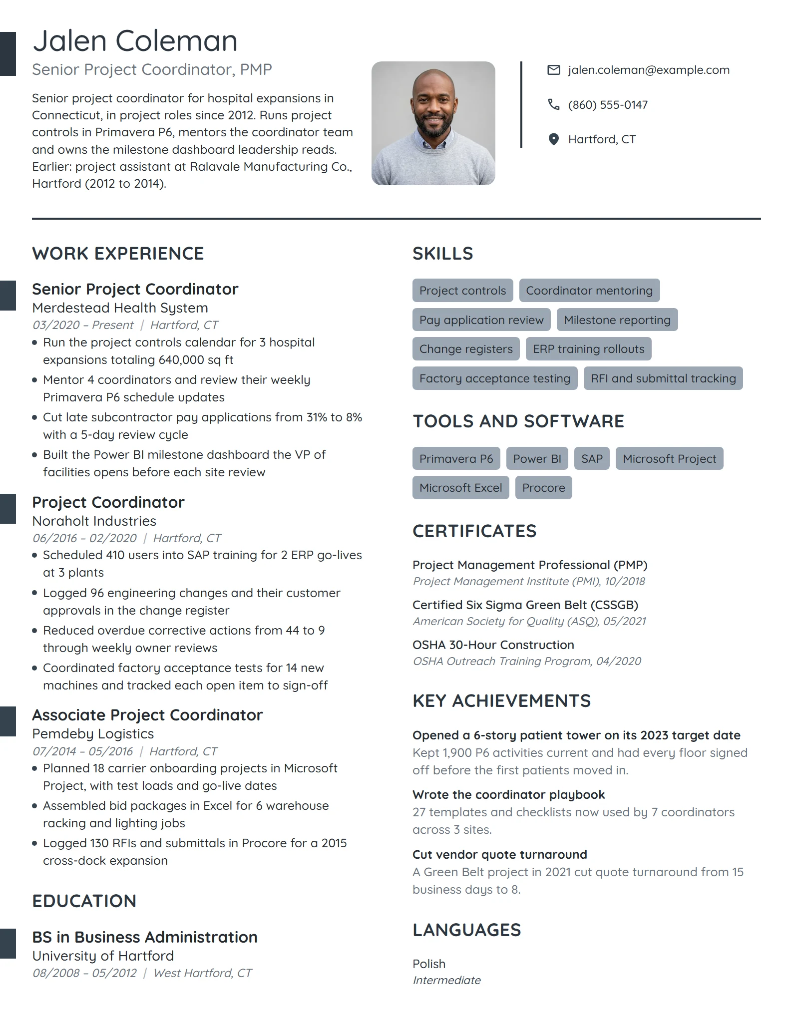 Senior Project Coordinator resume example