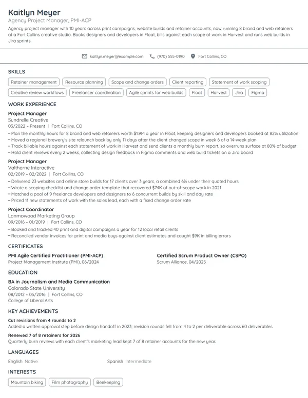 Agency Project Manager resume example