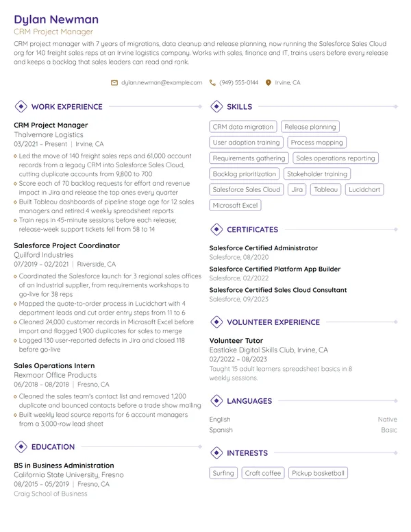 CRM Project Manager resume example
