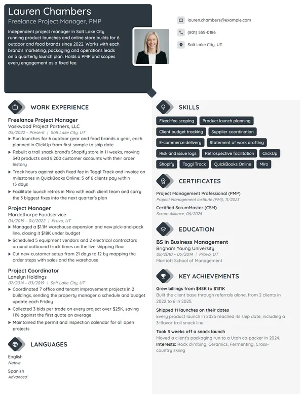 Freelance Project Manager resume example
