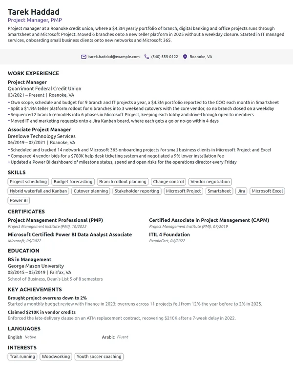 Project Manager resume example