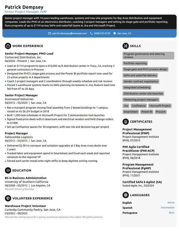 Senior Project Manager resume example