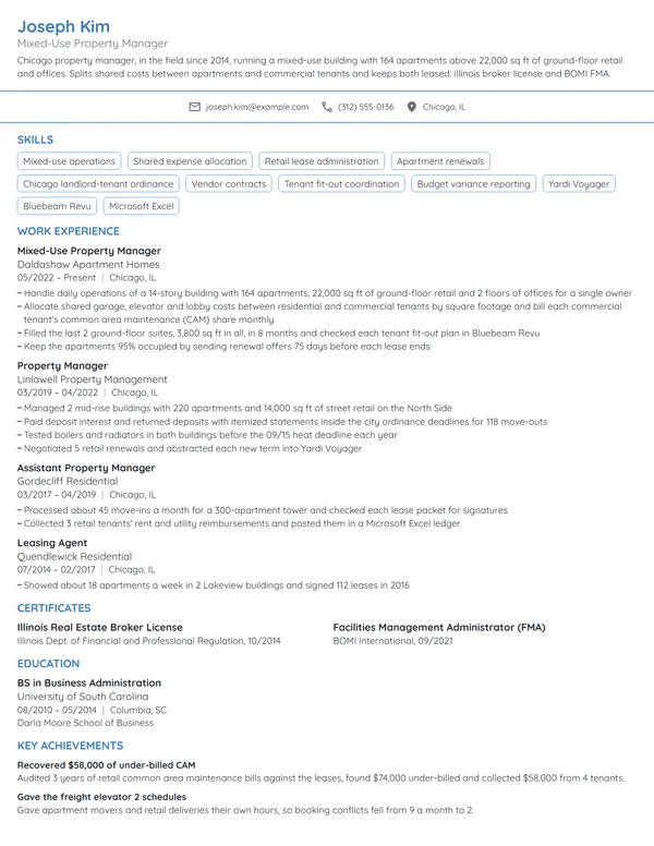 Mixed-Use Property Manager resume example