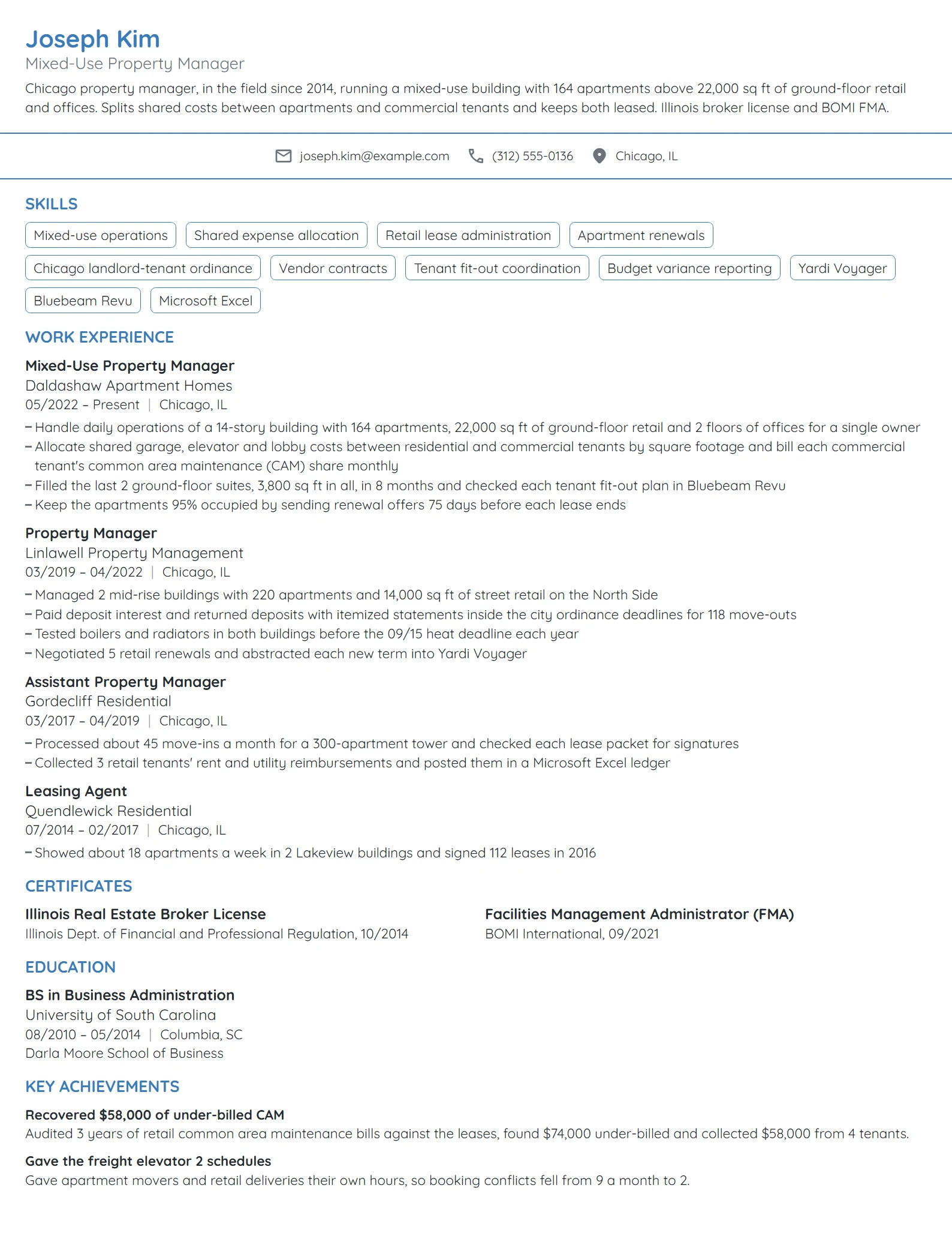 Mixed-Use Property Manager resume example
