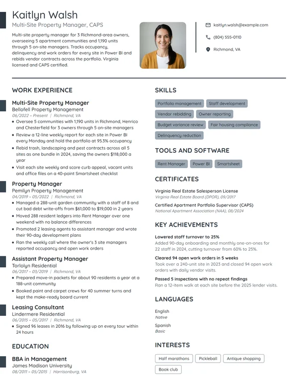 Multi-Site Property Manager resume example