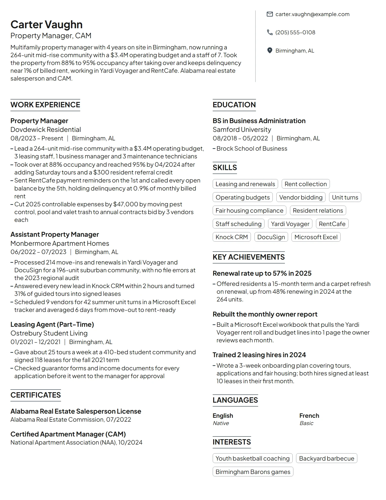 Property Manager resume example