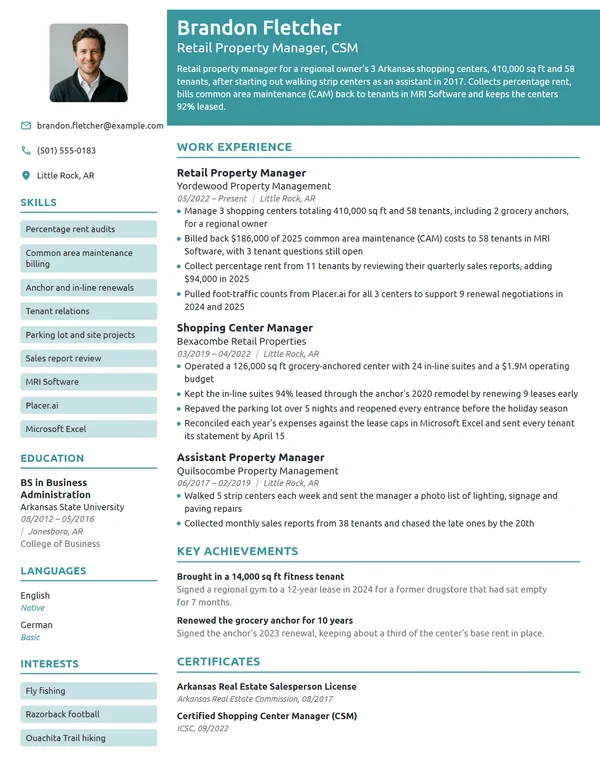 Retail Property Manager resume example