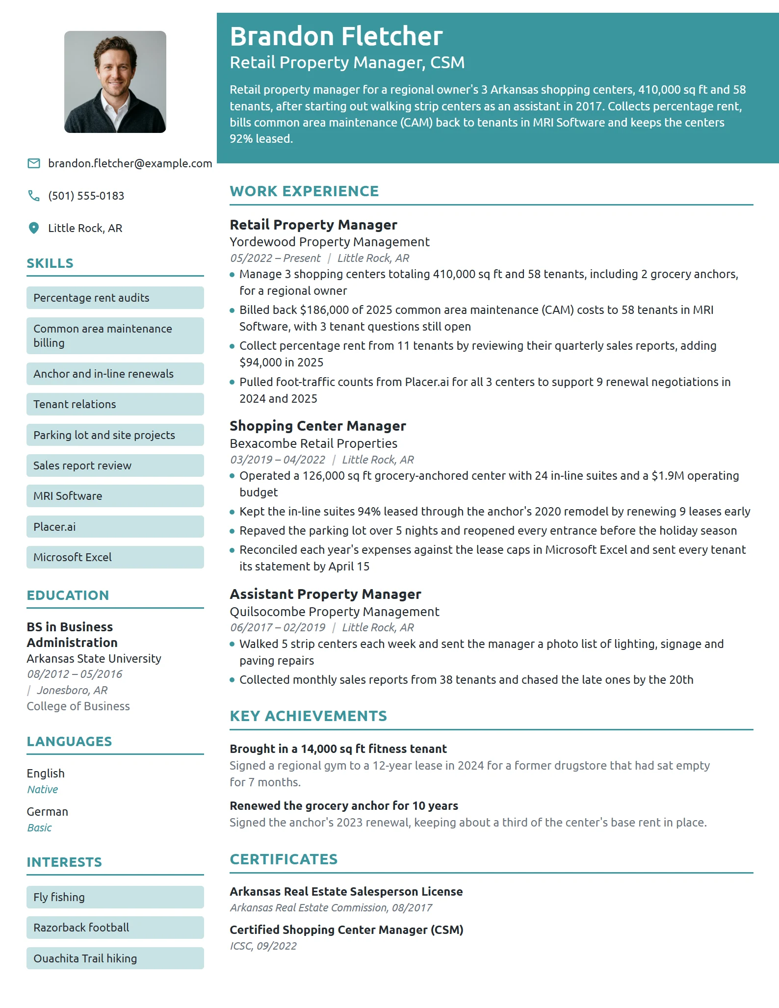Retail Property Manager resume example