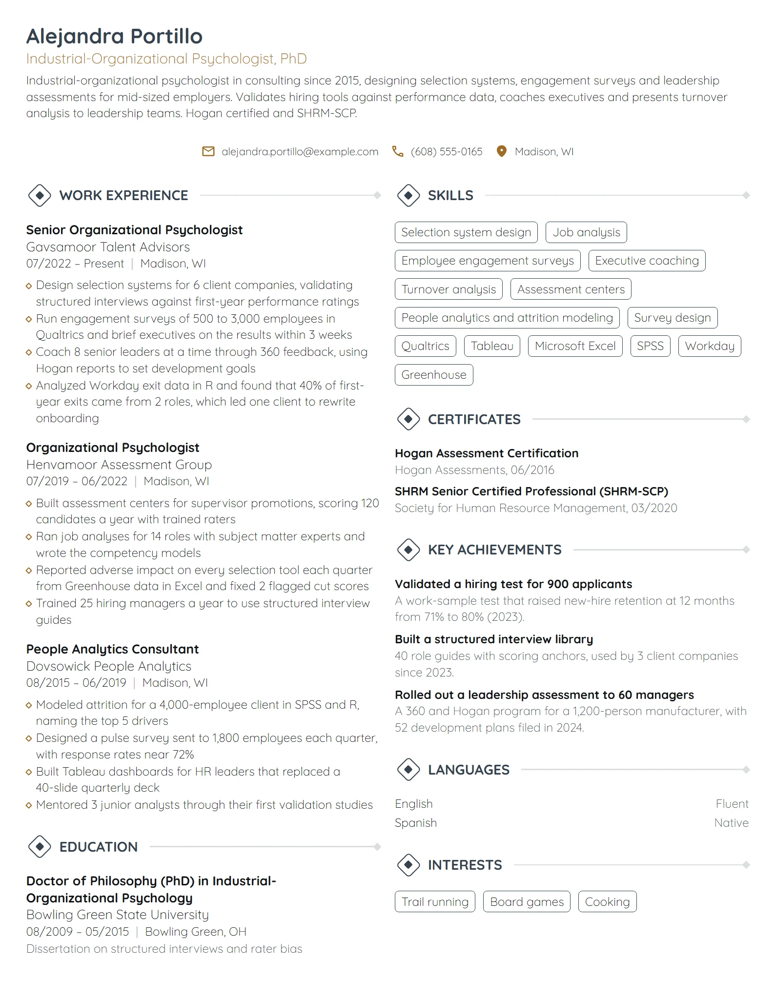 Industrial-Organizational Psychologist resume example