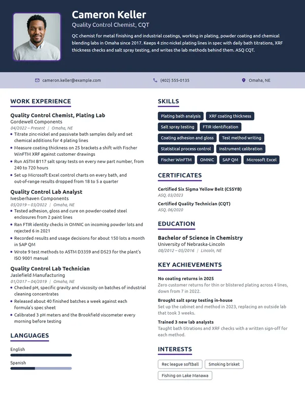 Quality Control Chemist resume example