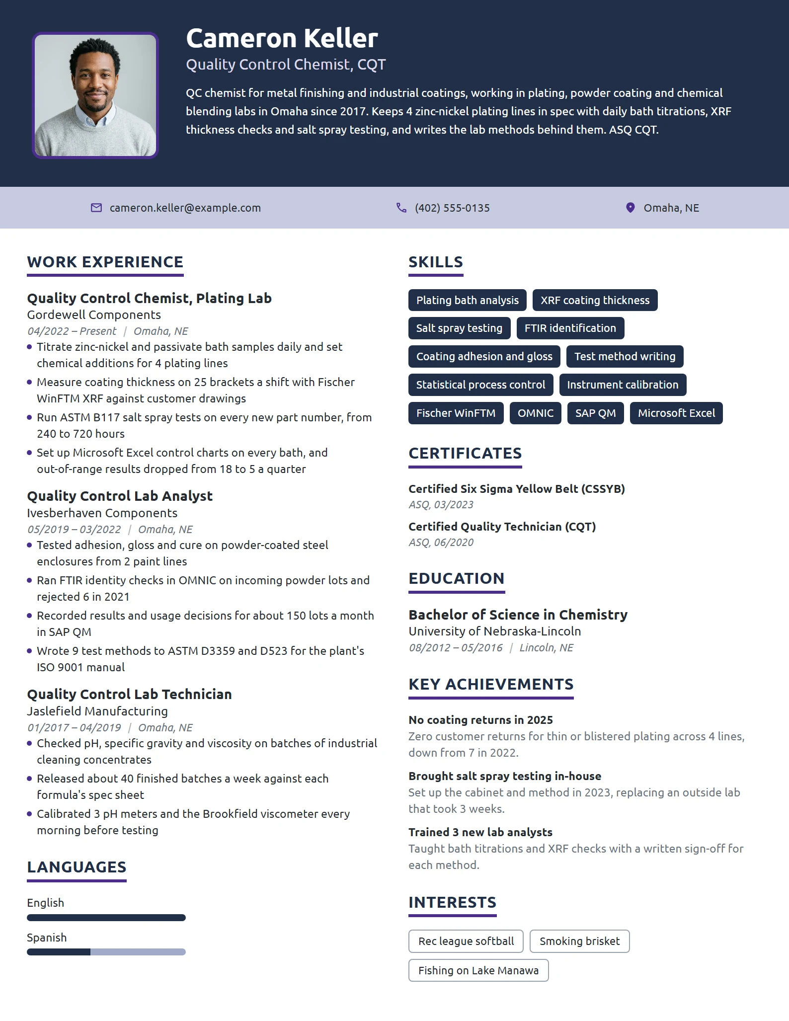 Quality Control Chemist resume example