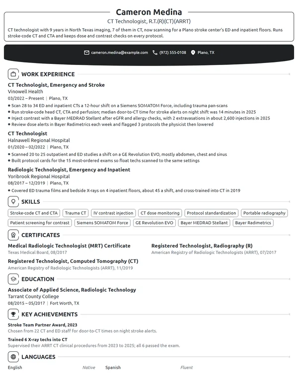 CT Technologist resume example