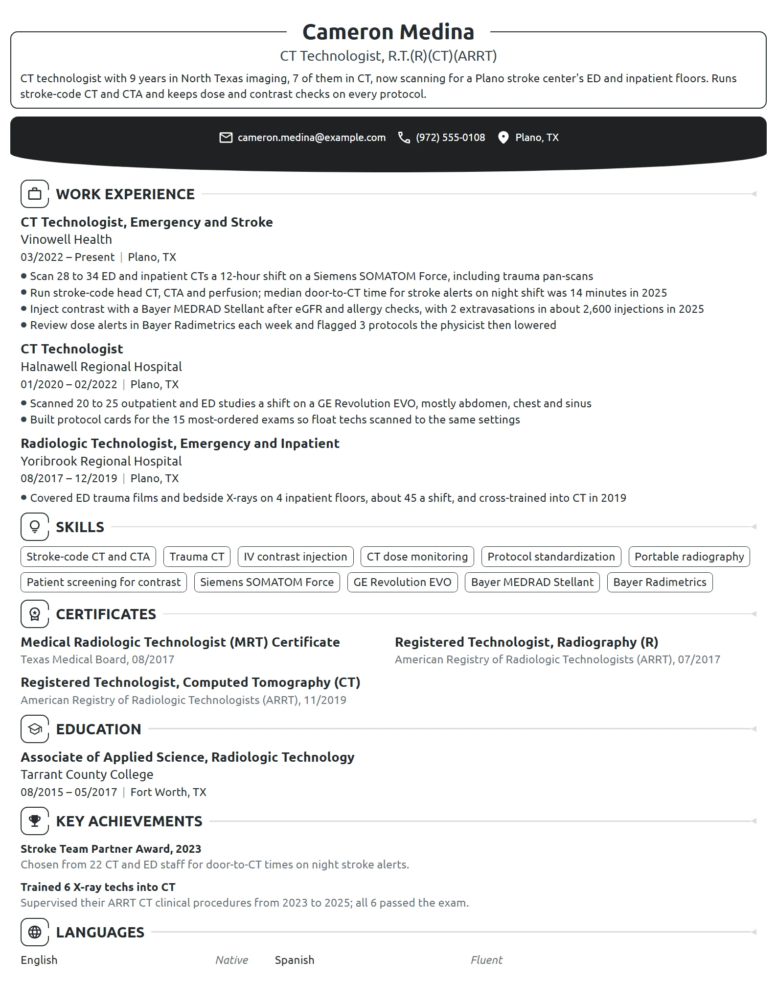 CT Technologist resume example