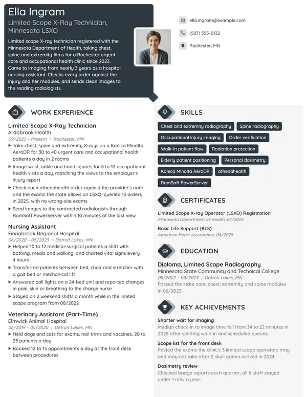 Limited Scope X-Ray Technician resume example