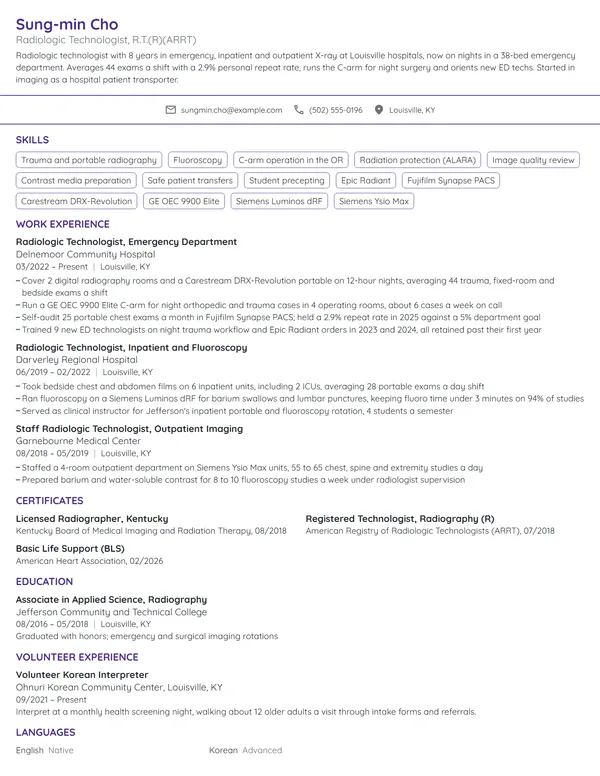 Radiologic Technologist resume example