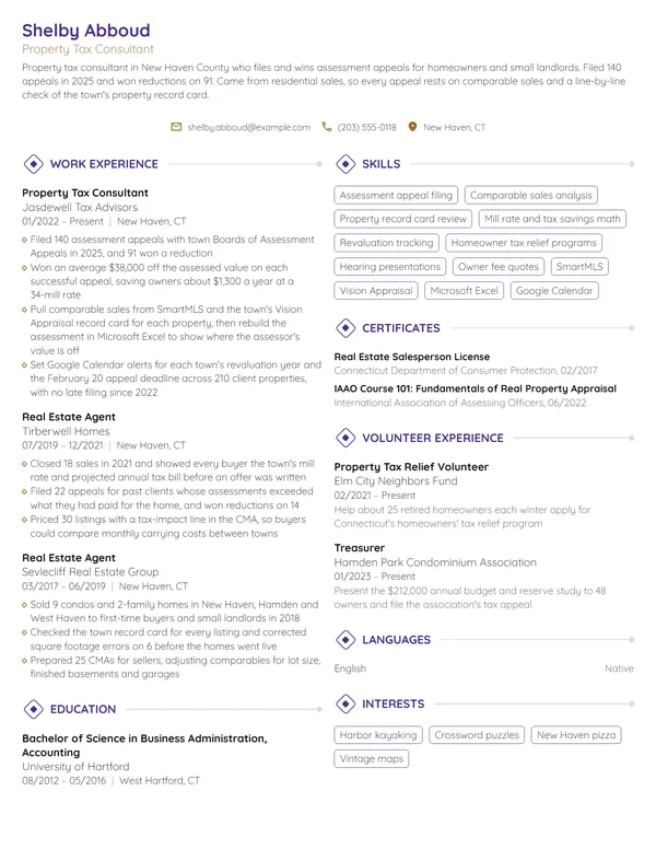 Property Tax Consultant resume example