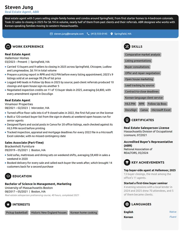Real Estate Agent resume example