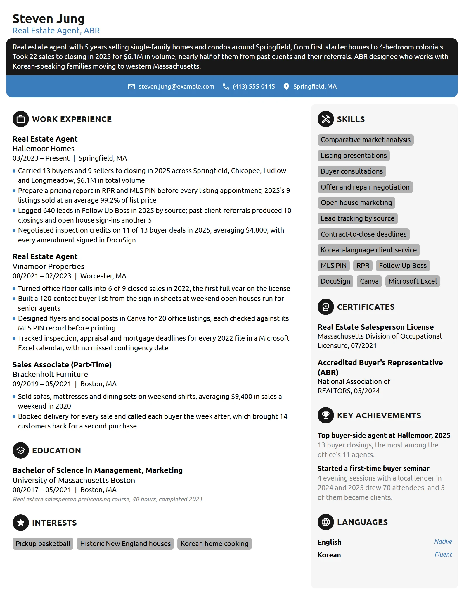 Real Estate Agent resume example