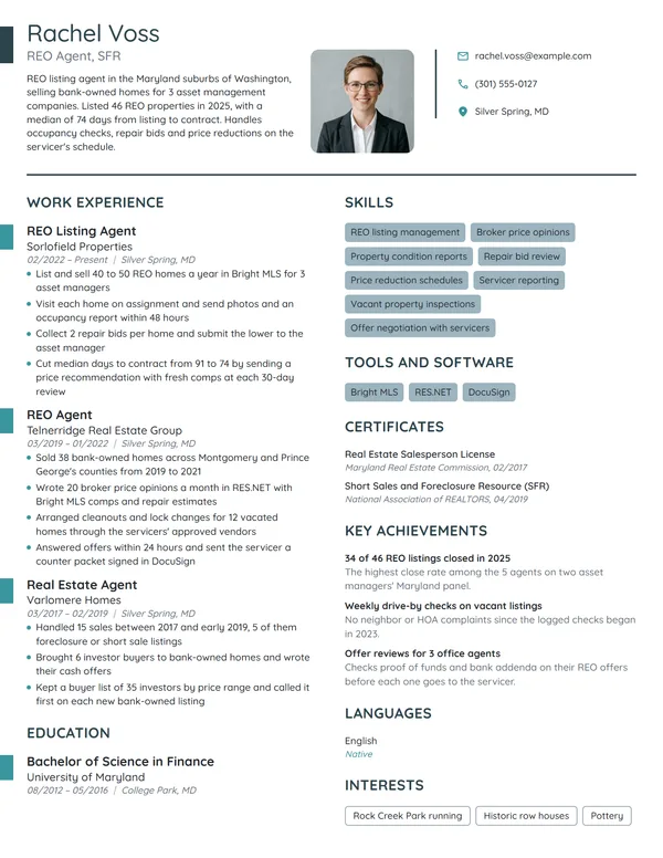 REO Agent resume example