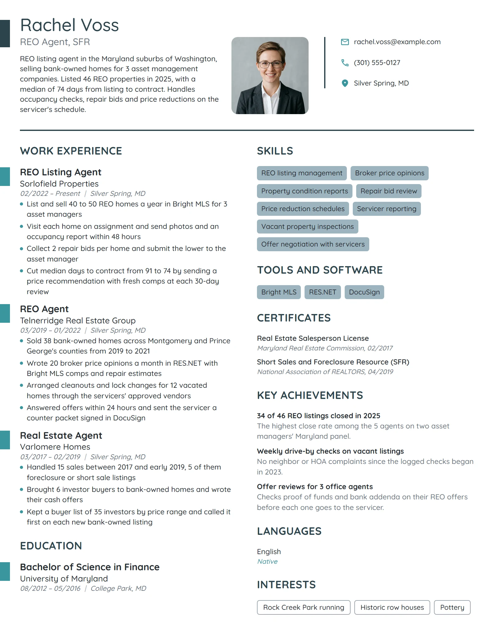 REO Agent resume example