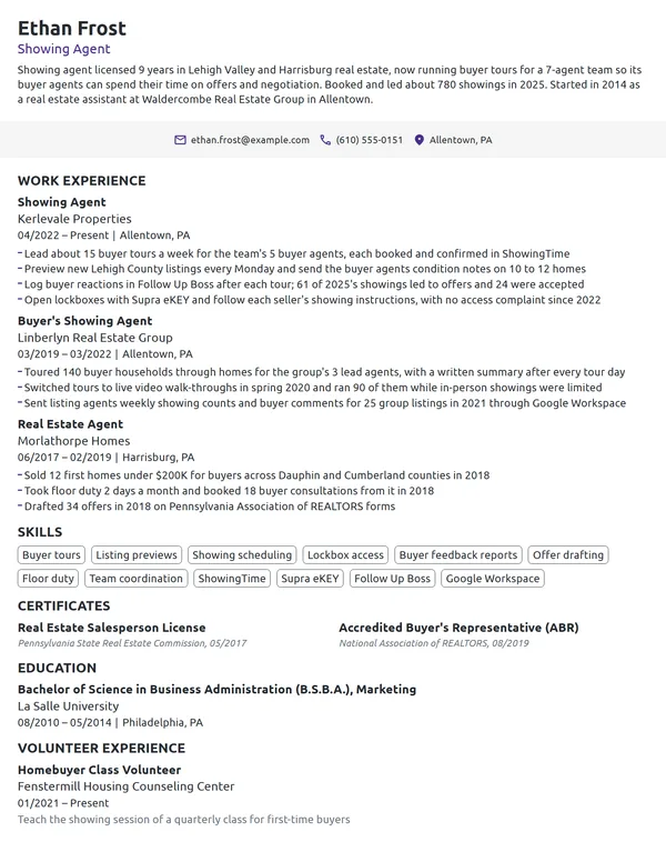 Showing Agent resume example