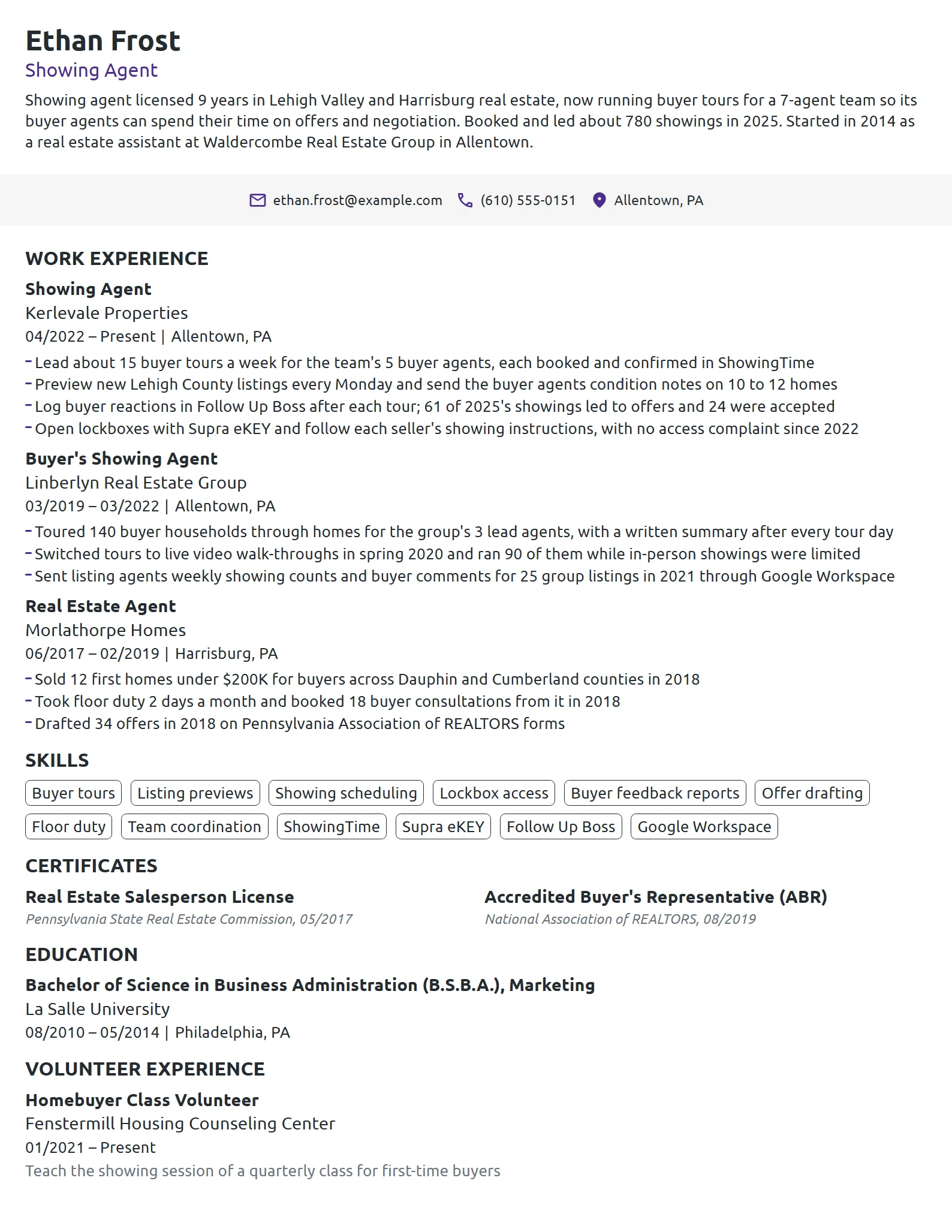 Showing Agent resume example