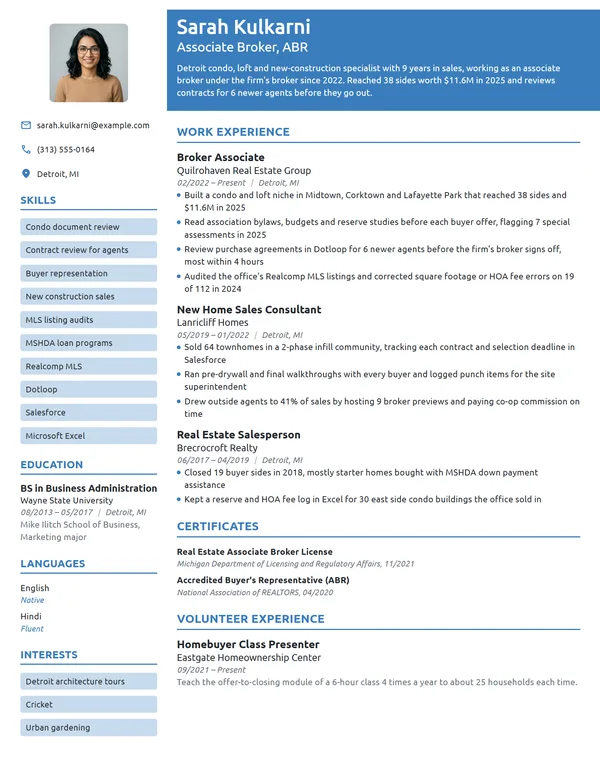 Broker Associate resume example