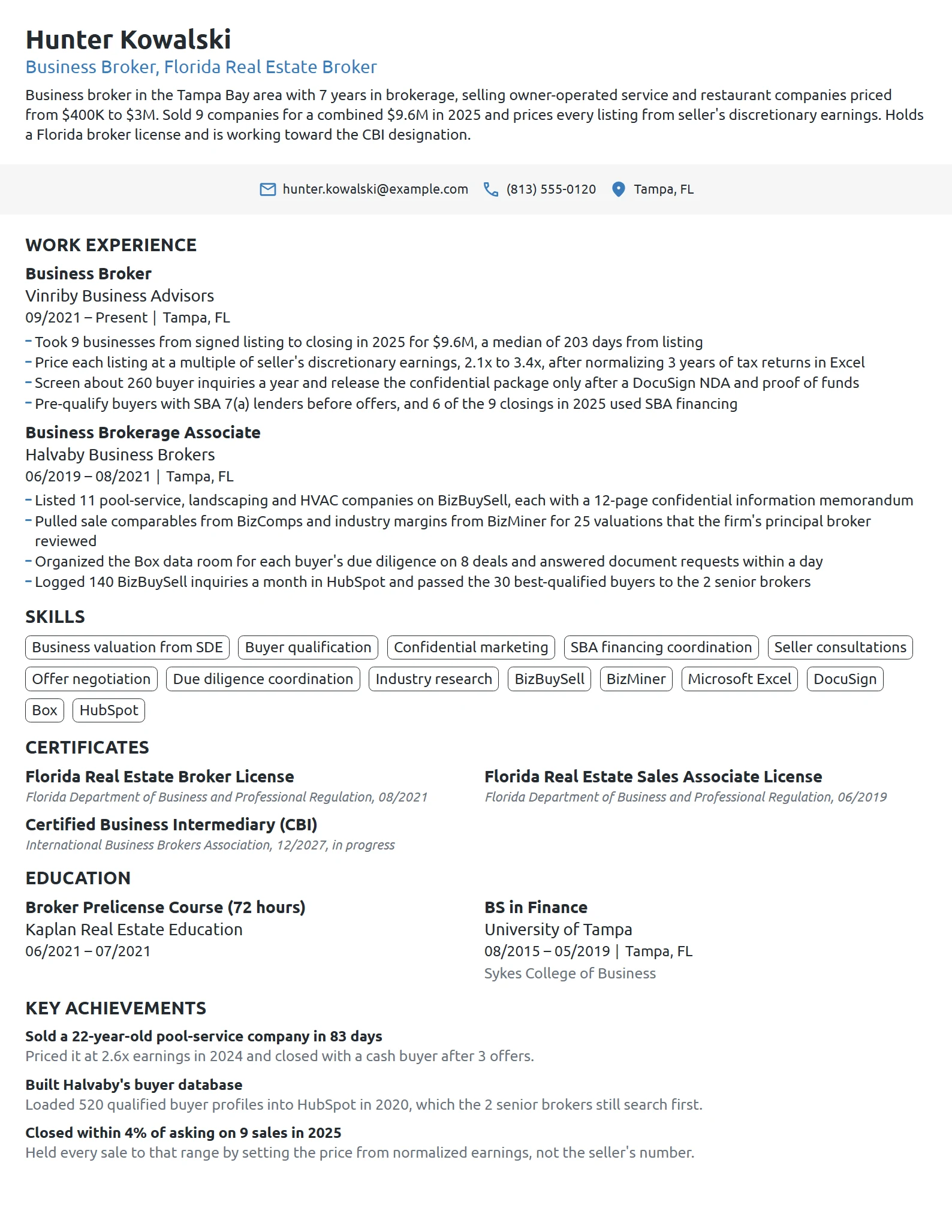 Business Broker resume example