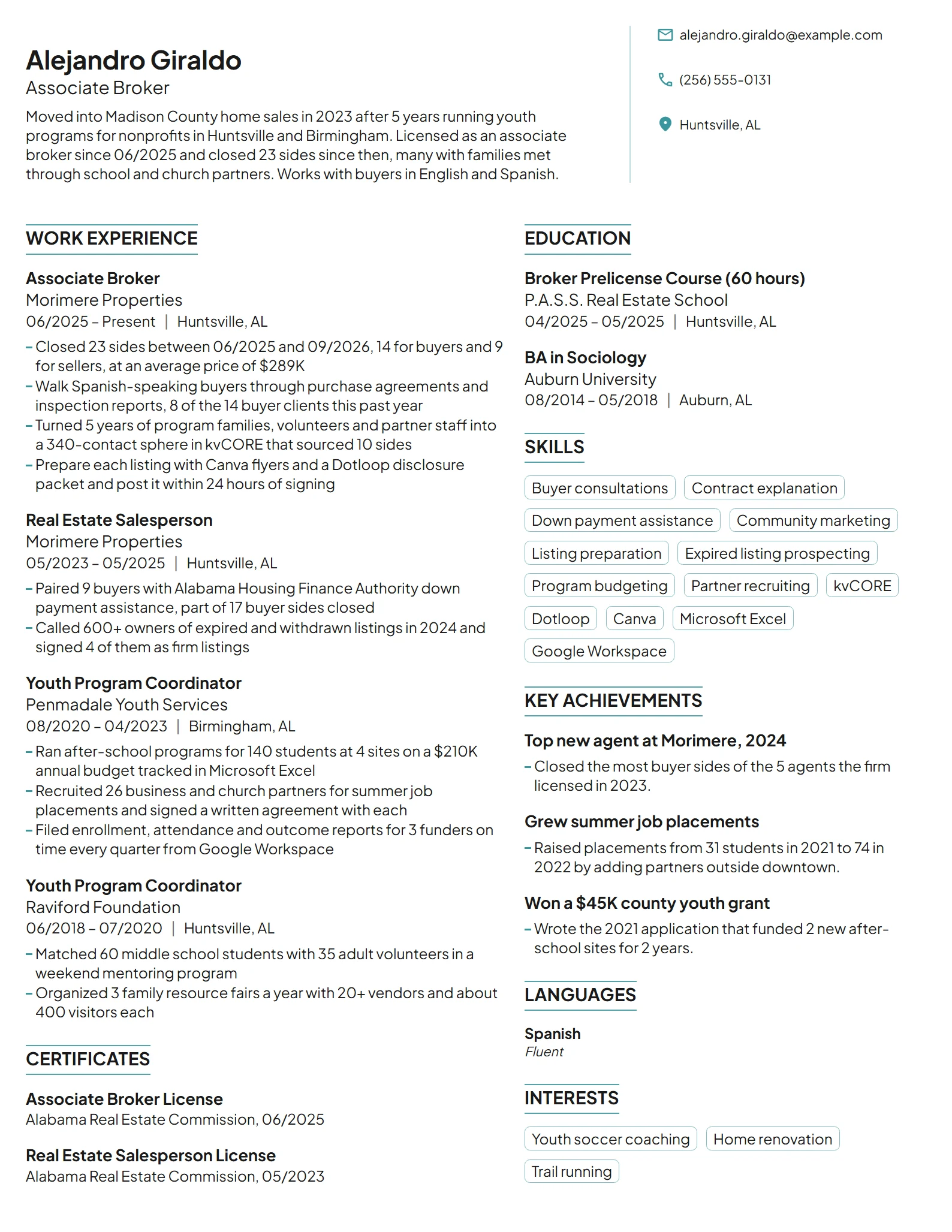 Career Change Real Estate Broker resume example