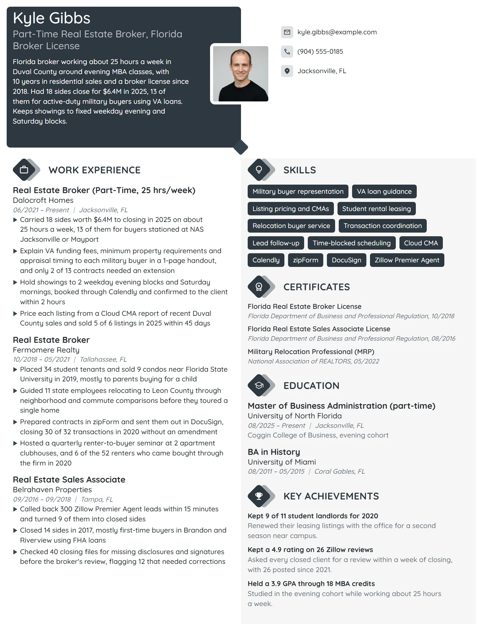 Part-Time Real Estate Broker resume example