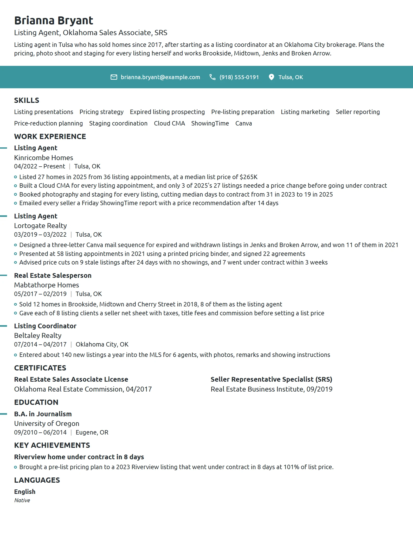 Listing Agent resume example