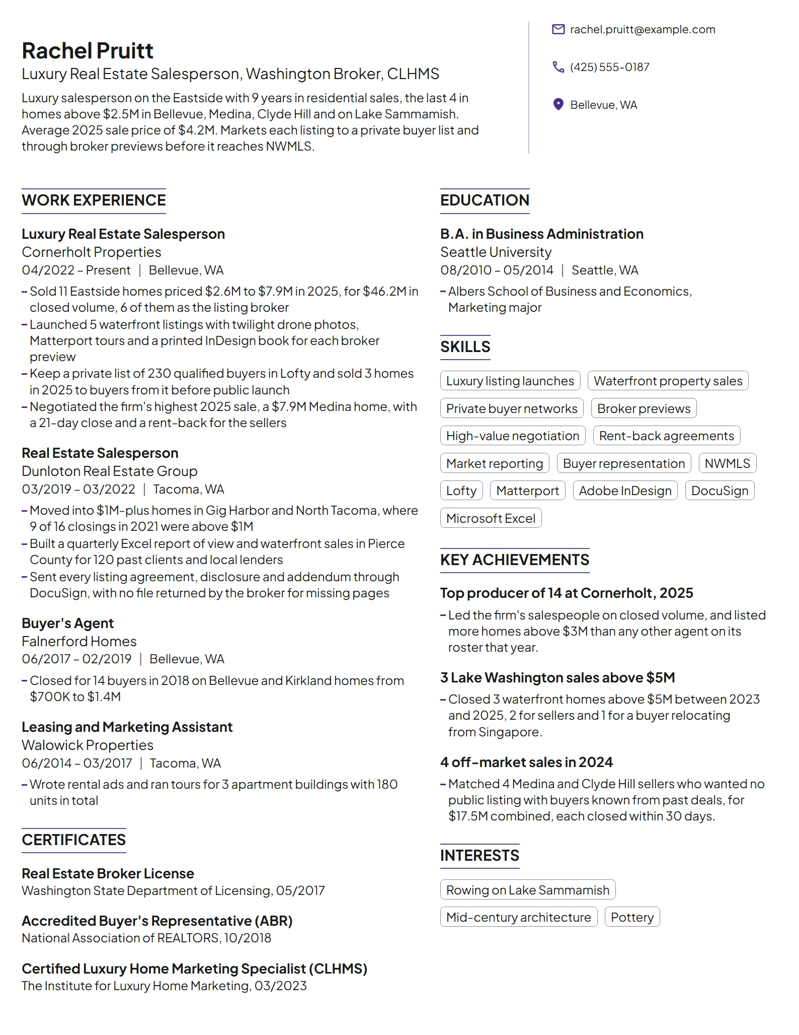 Luxury Real Estate Salesperson resume example