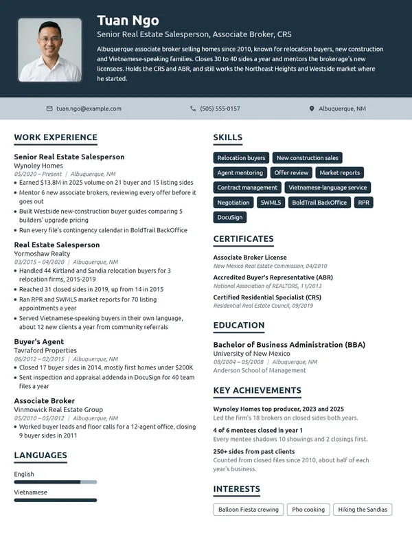 Senior Real Estate Salesperson resume example