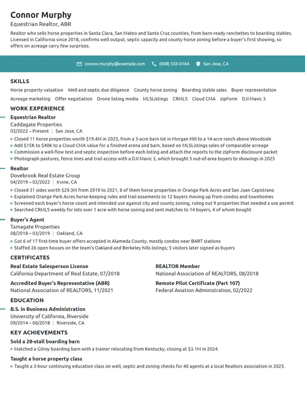 Equestrian Realtor resume example