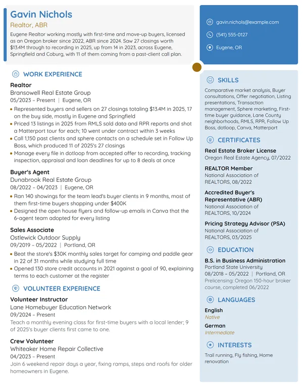 Realtor resume example