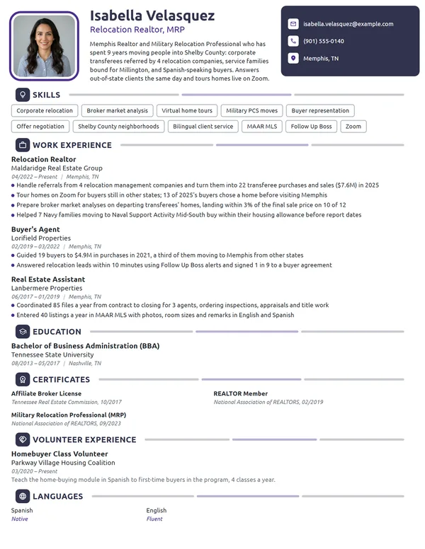 Relocation Realtor resume example
