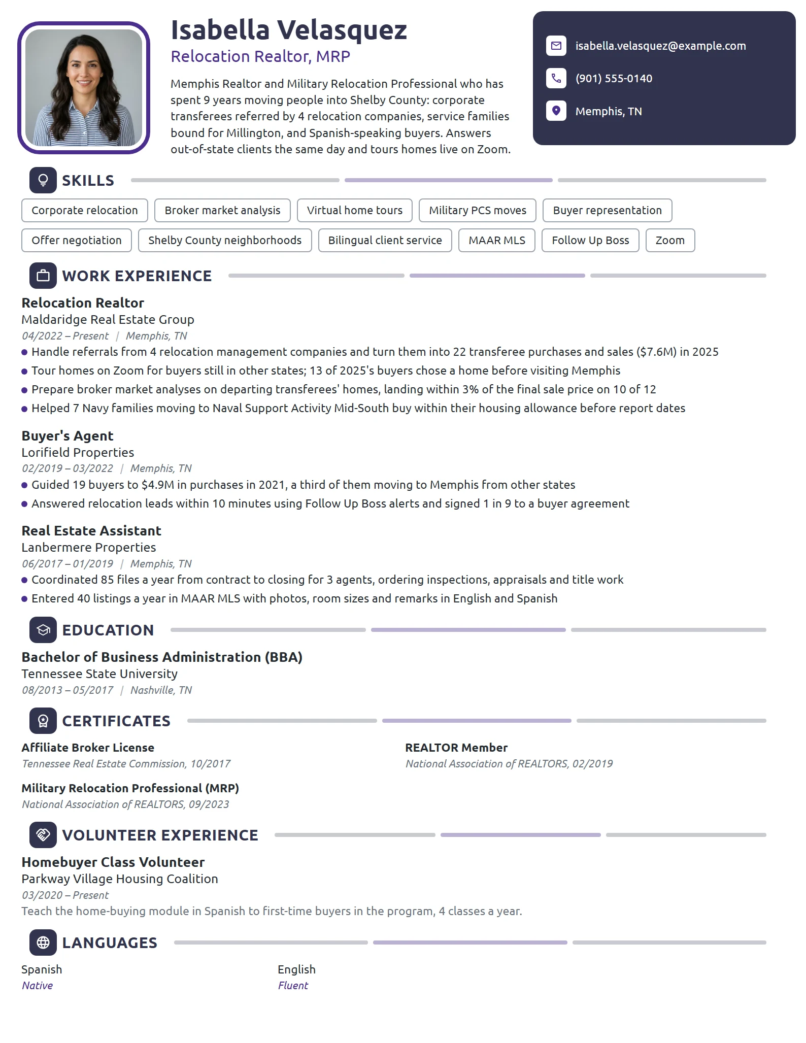 Relocation Realtor resume example