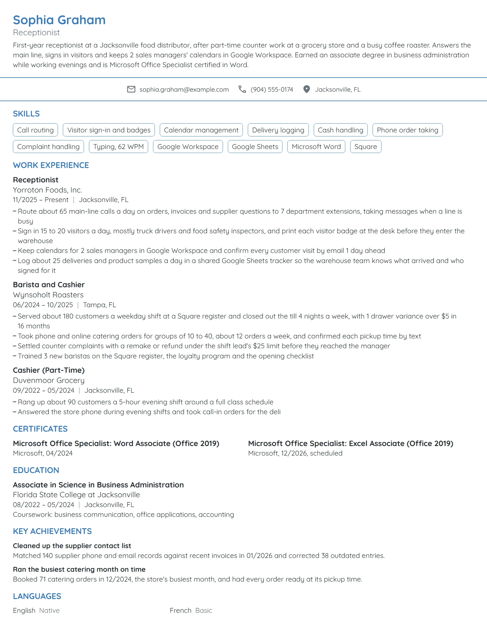 Entry-Level Receptionist resume example