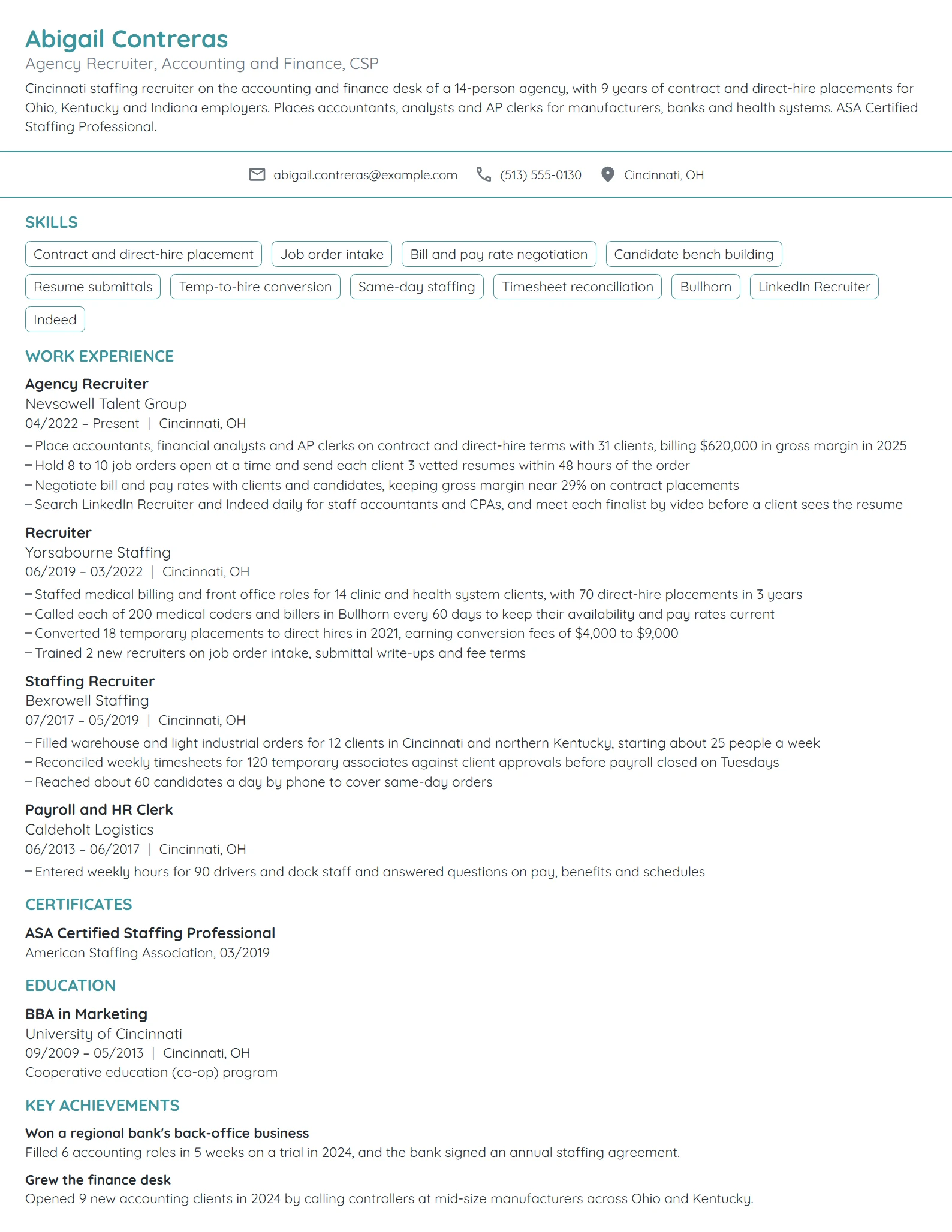 Agency Recruiter resume example