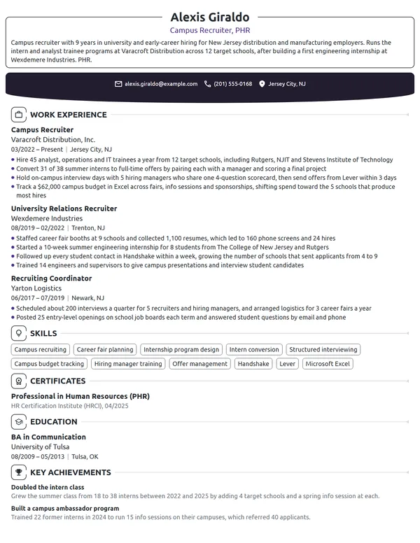Campus Recruiter resume example
