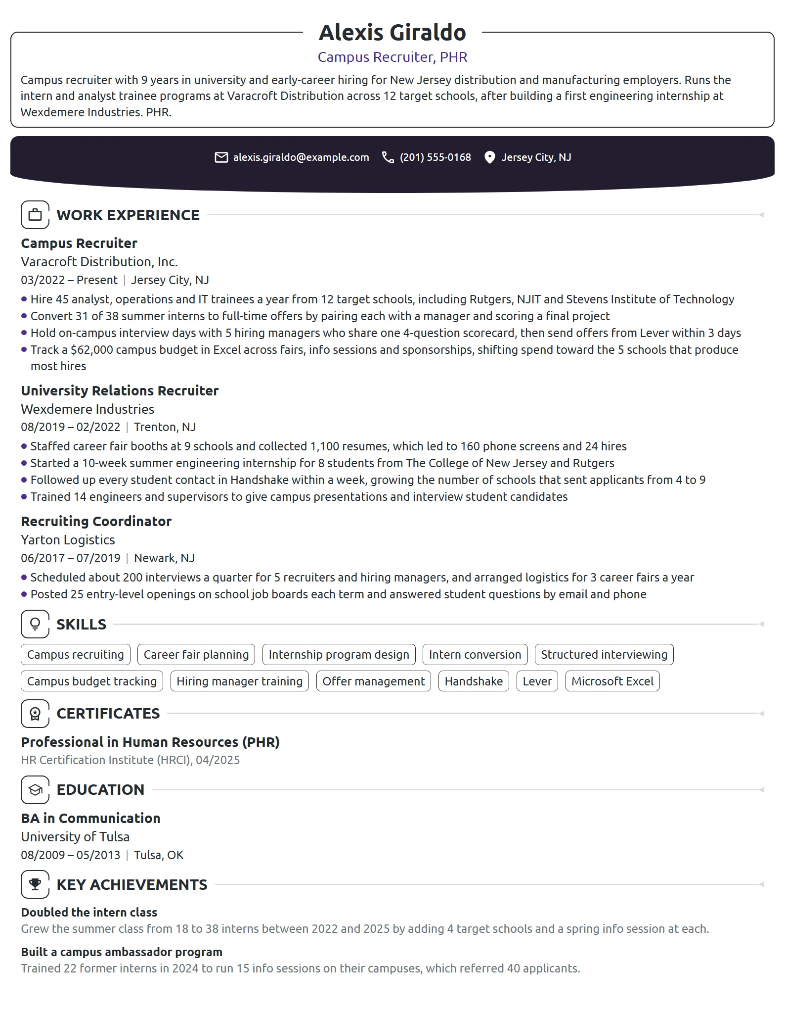 Campus Recruiter resume example