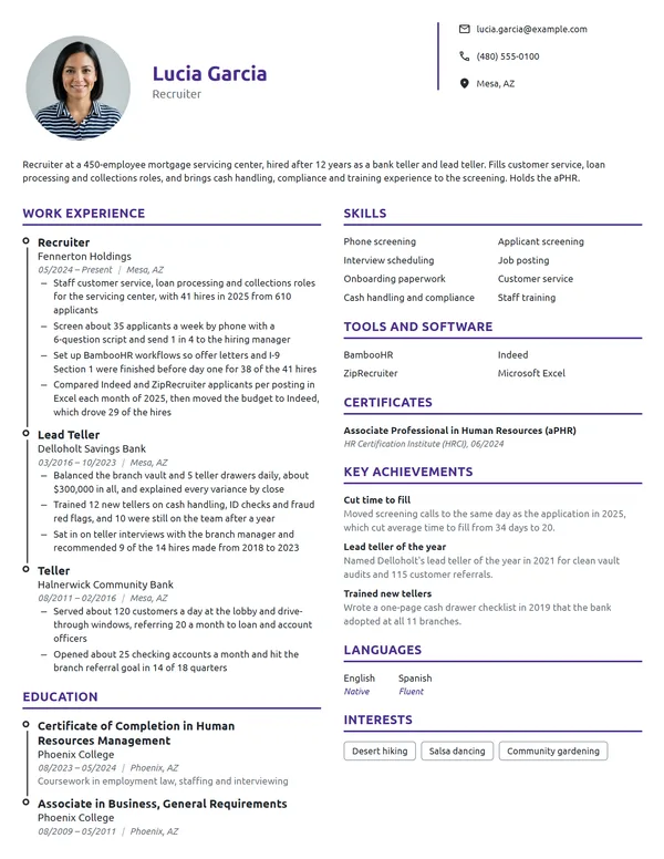 Career Change Recruiter resume example