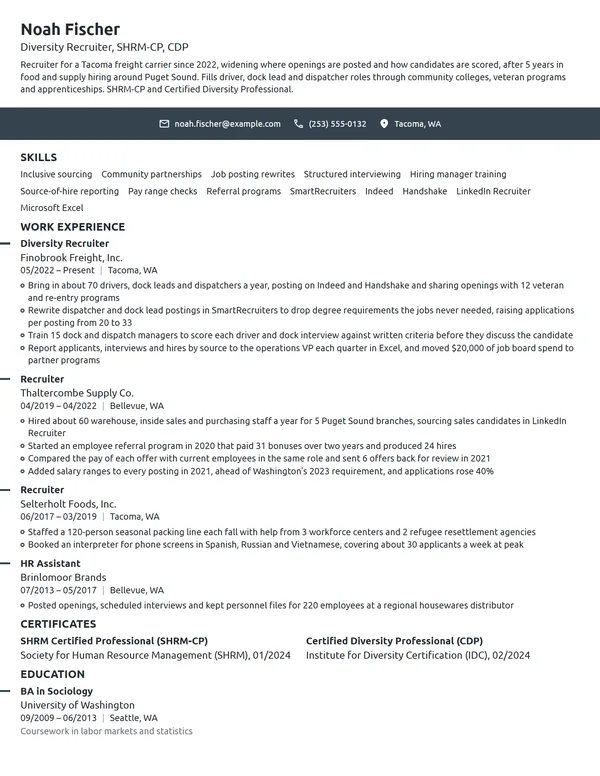 Diversity Recruiter resume example