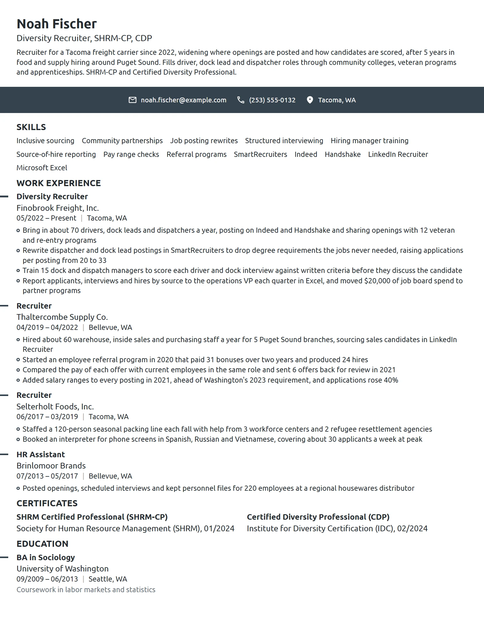 Diversity Recruiter resume example